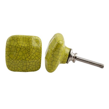 Lime Square Ceramic Crackle Cabinet Knob